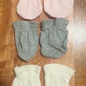 Baby Mittens Set - Pink, Gray, and White